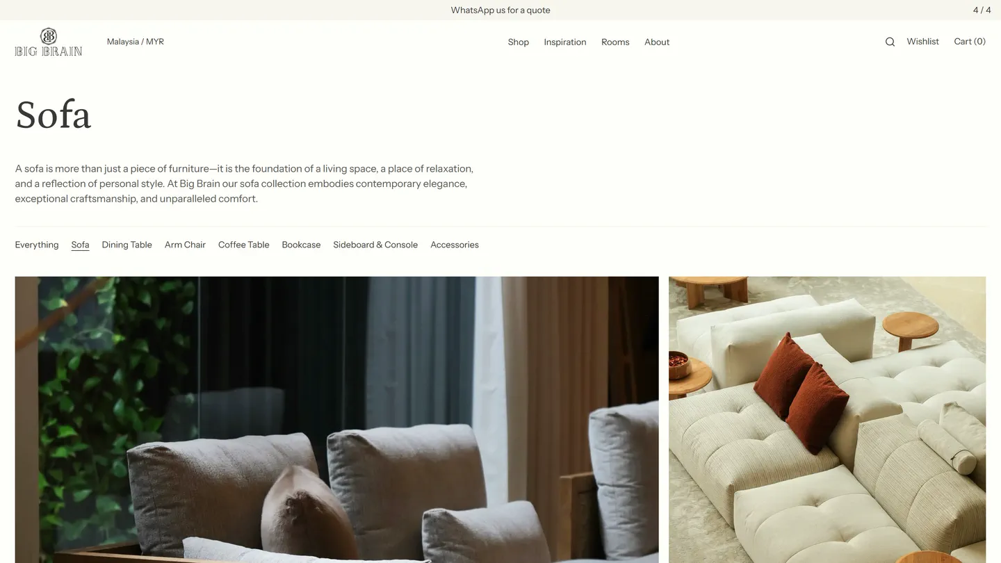 A collection page: sofas