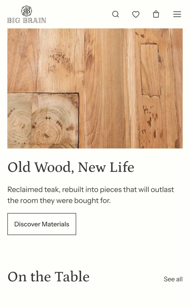 Phone: Old Wood, New Life over a slab of reclaimed teak