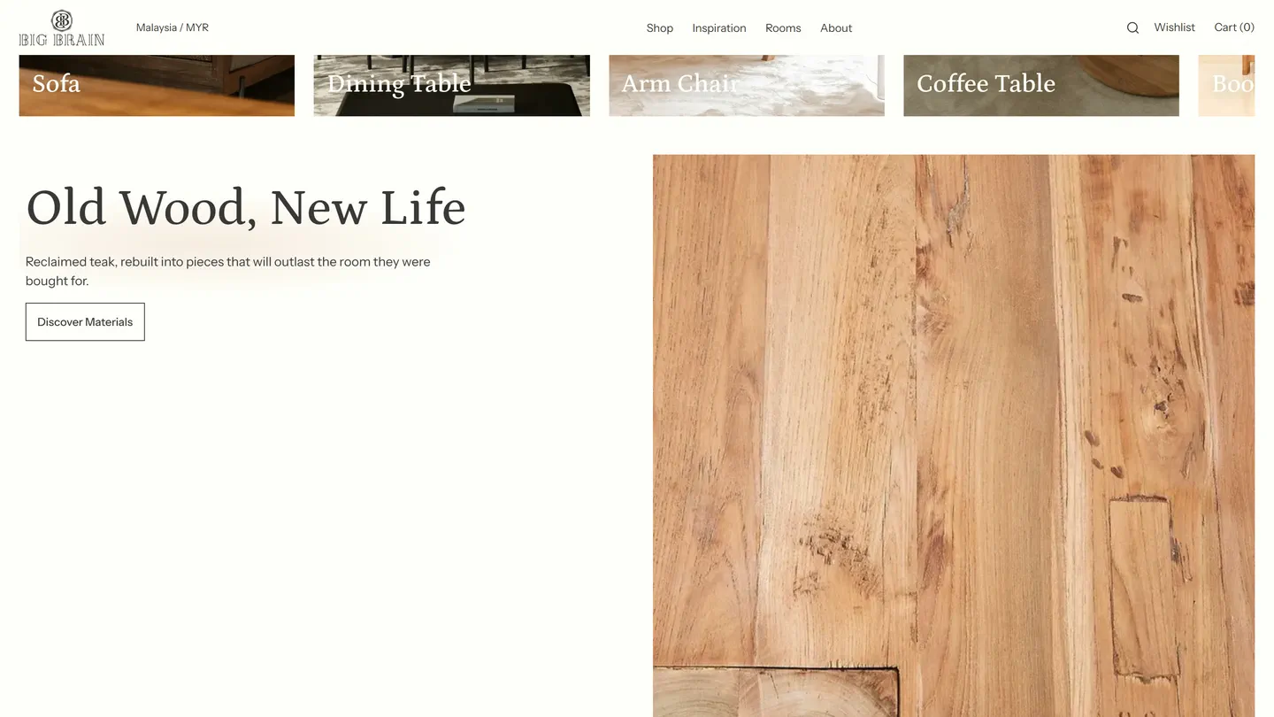 Old Wood, New Life beside a slab of reclaimed teak