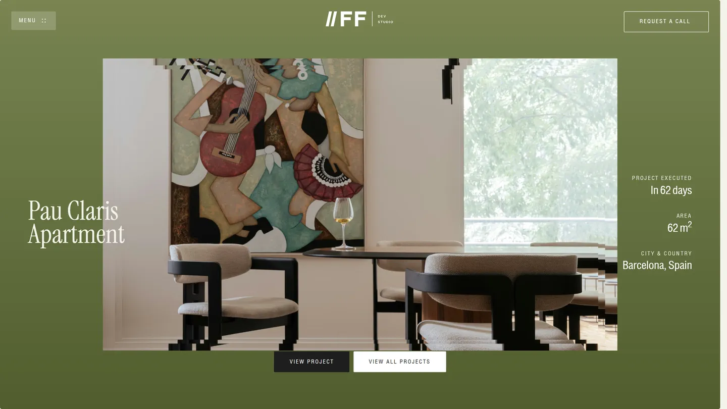 Pau Claris Apartment on olive green, with the project’s facts