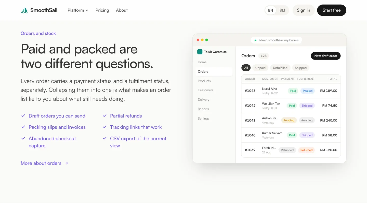 Paid and packed are two different questions — the orders view